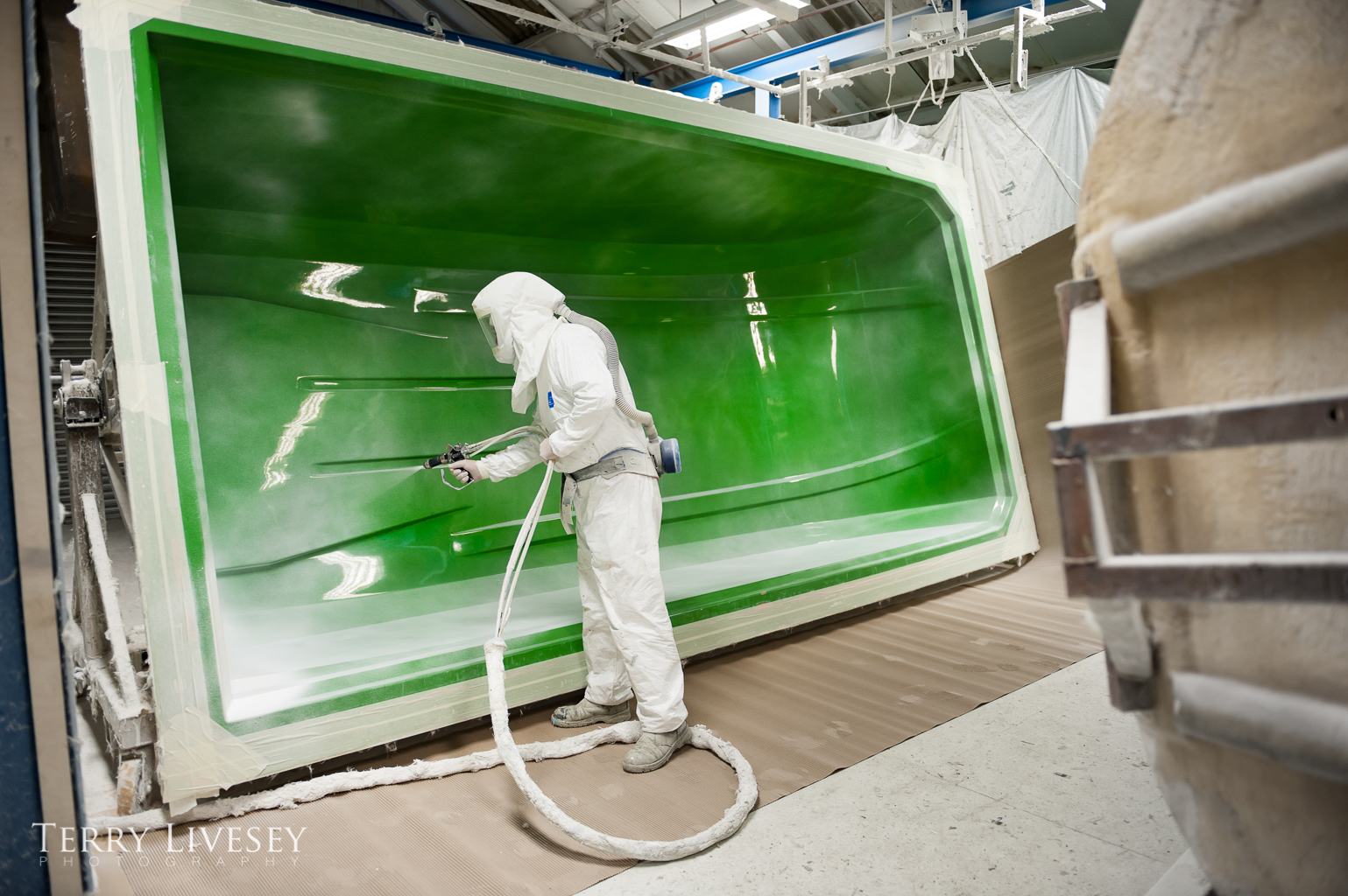 Industrial Photography - Spraying Fibreglass moulding