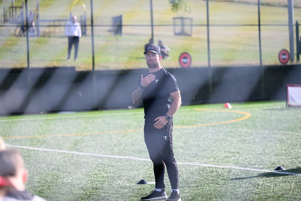 Photographs of football students on the pitch of Matt Tally Player Development.