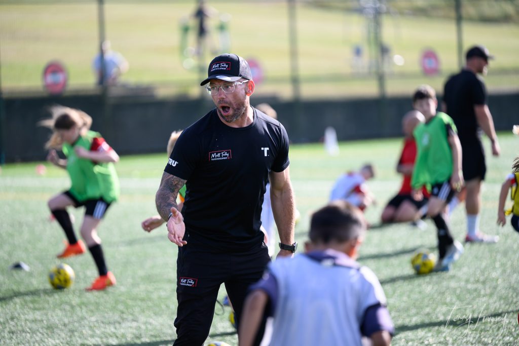Photographs of football students on the pitch of Matt Tally Player Development.