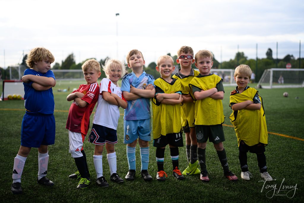 Photographs of football students on the pitch of Matt Tally Player Development.
