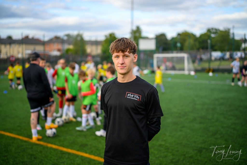 Photographs of football students on the pitch of Matt Tally Player Development.