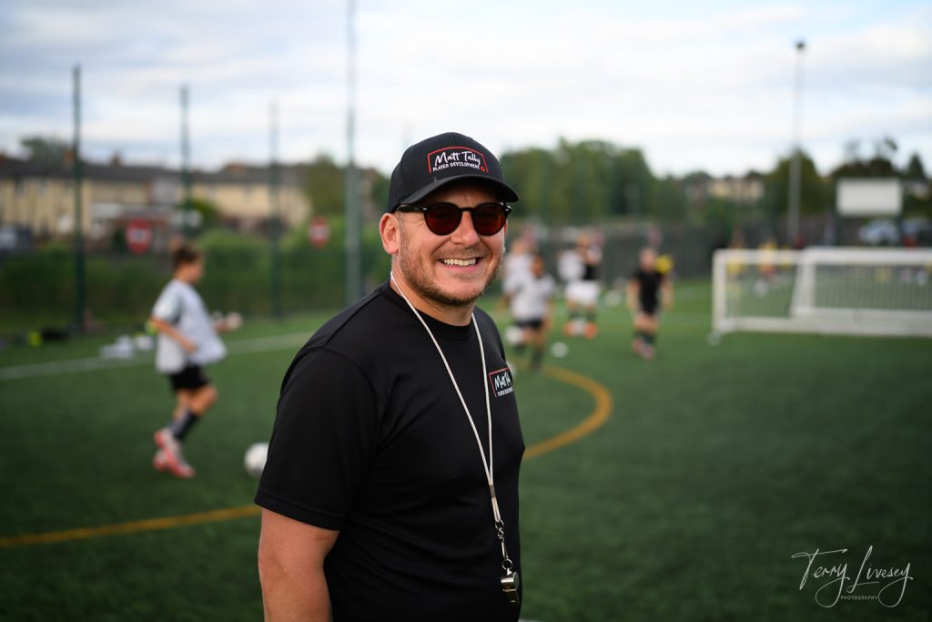 Photographs of football students on the pitch of Matt Tally Player Development.