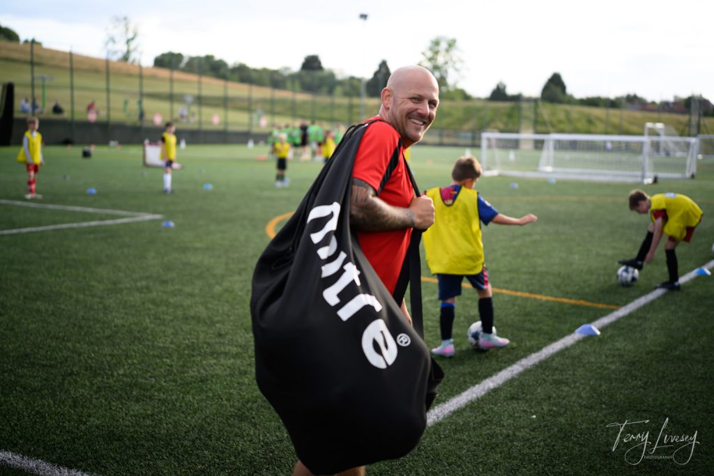 Photographs of football students on the pitch of Matt Tally Player Development.