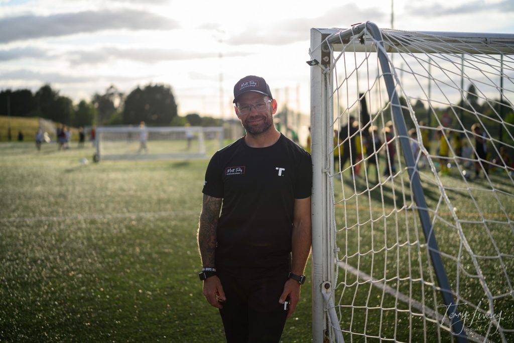 Photographs of football students on the pitch of Matt Tally Player Development.