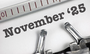 Typewriter with the words November '25 on it
