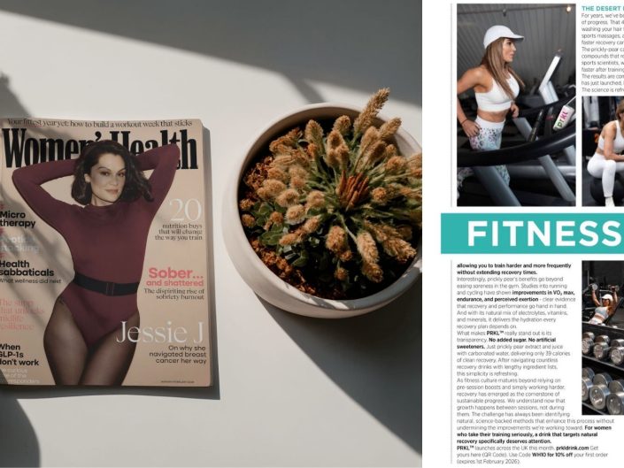Women's Health magazine cover with page showing PRKL product