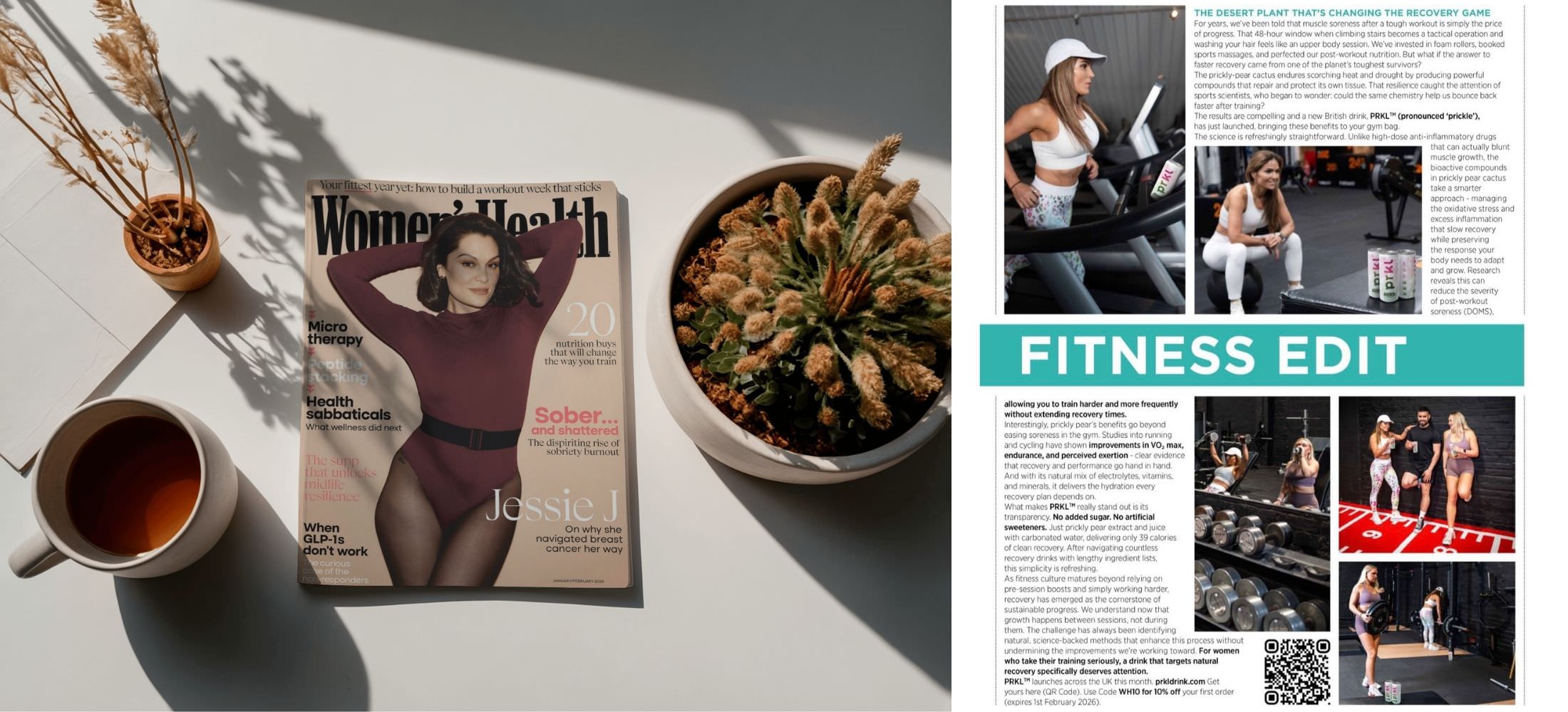 Women's Health magazine cover with page showing PRKL product